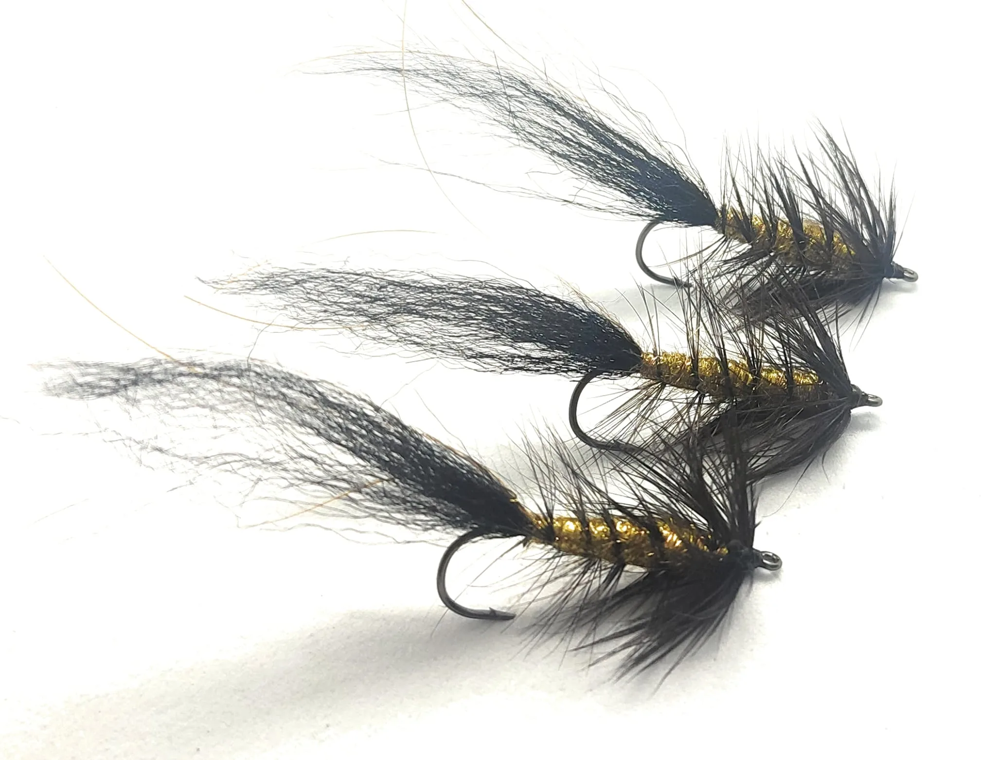 Black & Gold Woolly Calf Tail Streamer <p> 2 artif. – featured