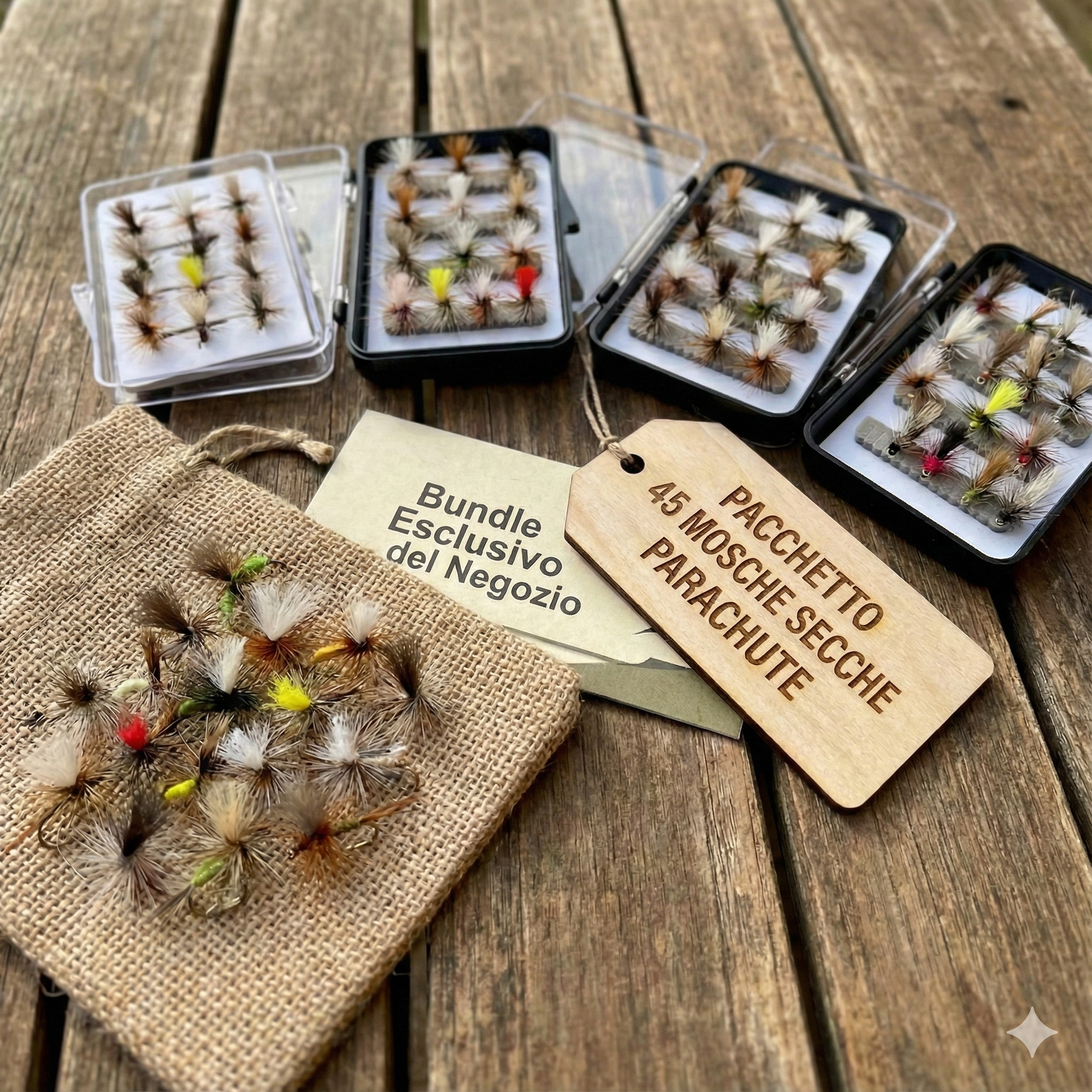 Kit 45 Mosche Secche Parachute – Assortimento Personalizzato (15 Confezioni da 3)